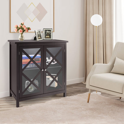 Freestanding Kitchen Buffet Cabinet with Glass Doors and Adjustable Shelf