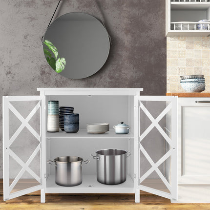 Freestanding Kitchen Buffet Cabinet with Glass Doors and Adjustable Shelf