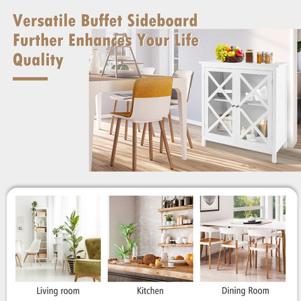 Freestanding Kitchen Buffet Cabinet with Glass Doors and Adjustable Shelf