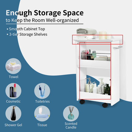 Slim Rolling 3-Tier Bathroom Mobile Shelving Cabinet wih Handle