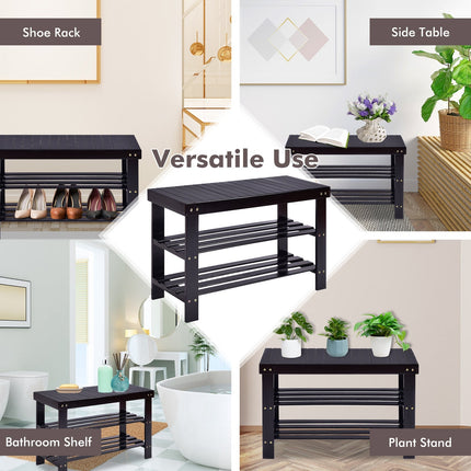 3 Tier Bamboo Bench Storage Shoe Shelf-Natural