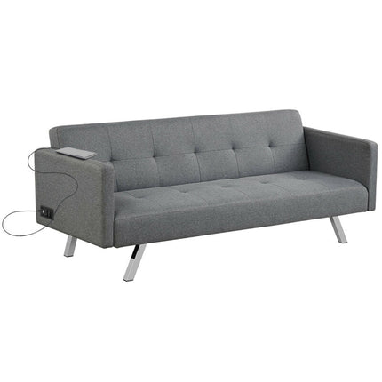 3 Seat Convertible Linen Fabric Futon Sofa with USB and Power Strip
