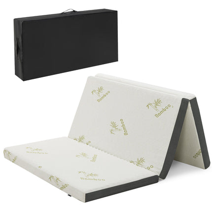 Portable Tri-fold Memory Foam Floor Mattress Topper Portable with Carrying Bag