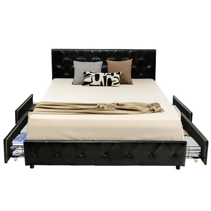 Full/Queen PU Leather Upholstered Platform Bed with 4 Drawers