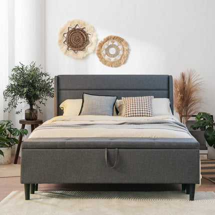 Full/Queen Size Upholstered Platform Bed Frame with Storage Ottoman