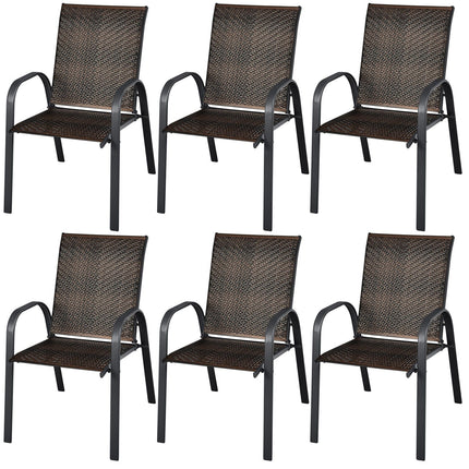 Set of 6 Outdoor PE Wicker Stackable Chairs with Sturdy Steel Frame