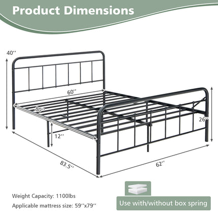 Heavy Duty Metal Platform Bed Frame with Headboard