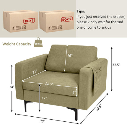 Modern Accent Armchair with Side Storage Pocket