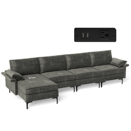 Extra Large L-shaped Sectional Sofa with Reversible Chaise and 2 USB Ports for 4-5 People