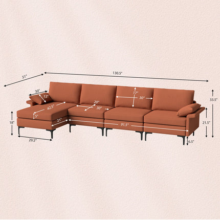 Extra Large L-shaped Sectional Sofa with Reversible Chaise and 2 USB Ports for 4-5 People