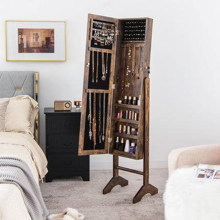 Free-Standing Jewelry Cabinet with Full-Length Mirror and Lockable Door
