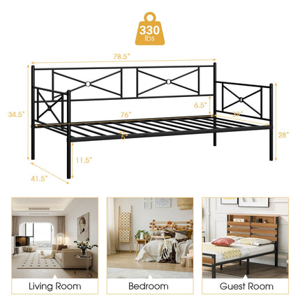 Metal Daybed Twin Bed Frame Stable Steel Slats Sofa Bed
