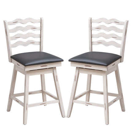 360° Swivel Bar Stools with Rubber Wood Frame and Ergonomic Backrest and Footrest