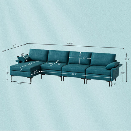 Extra Large L-shaped Sectional Sofa with Reversible Chaise and 2 USB Ports for 4-5 People