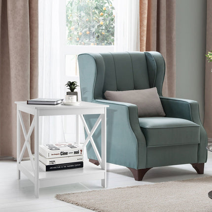 2-Tier Side Table with X-shape Design and 4 Solid Legs