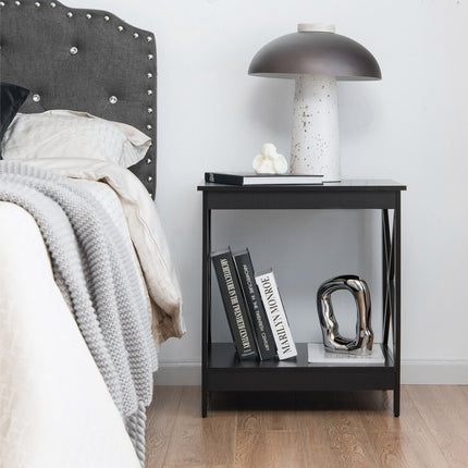 2-Tier Side Table with X-shape Design and 4 Solid Legs