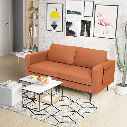 Modern Loveseat Sofa Couch with Side Storage Pocket and Sponged Padded Seat Cushions