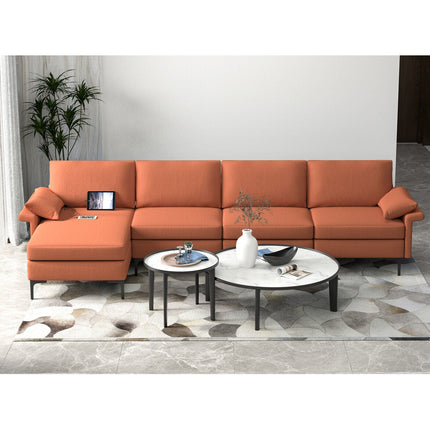 Extra Large L-shaped Sectional Sofa with Reversible Chaise and 2 USB Ports for 4-5 People
