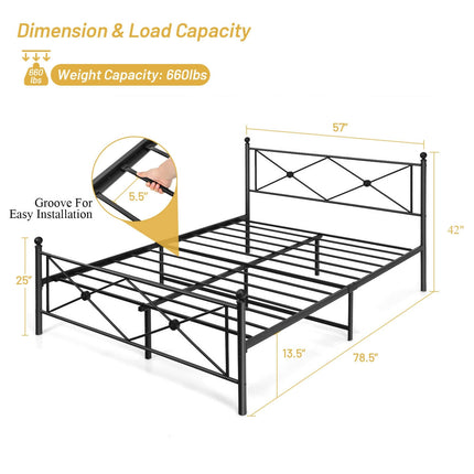 Full/Queen Size Metal Bed Frame Platform with Headboard