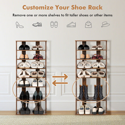7-Tier Dual Shoe Rack Free Standing Shelves Storage Shelves Concise-Black