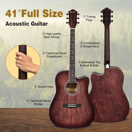 41 Inch Full Size Cutaway Acoustic Guitar Set for Beginner