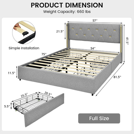 Bed Frame Mattress Foundation with 4 Storage Drawers