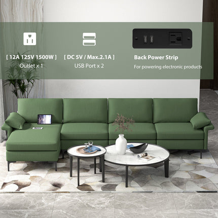Extra Large L-shaped Sectional Sofa with Reversible Chaise and 2 USB Ports for 4-5 People