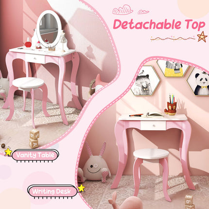 Pretend Kids Vanity Set with 360° Rotatable Mirror and Play Accessories