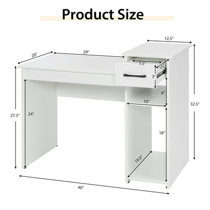 Computer Desk PC Laptop Table with Drawer and Shelf-White