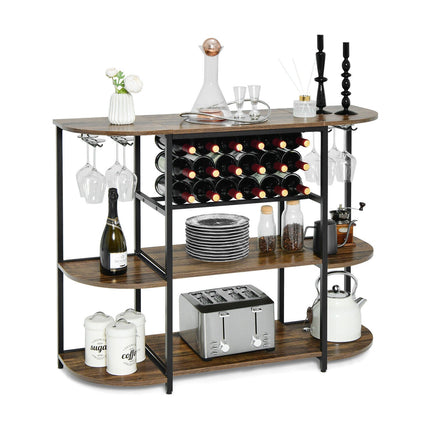 47 Inches Wine Rack Table with Glass Holder and Storage Shelves