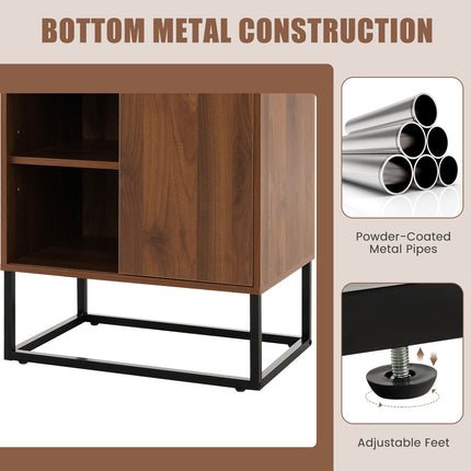 Wine Storage Cabinet Buffet Sideboard with Adjustable Shelf and Sliding Door-Brown