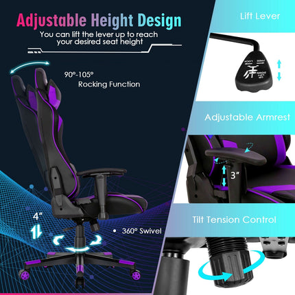 Gaming Chair Adjustable Swivel Computer Chair with Dynamic LED Lights