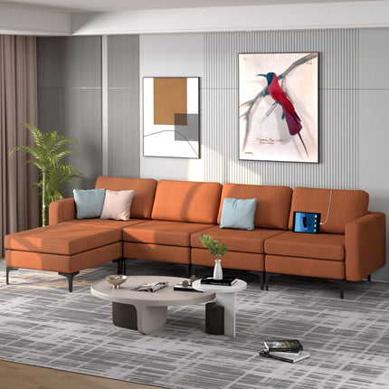 Modular L-shaped Sectional Sofa with Reversible Ottoman and 2 USB Ports
