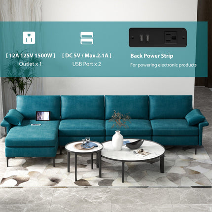 Extra Large L-shaped Sectional Sofa with Reversible Chaise and 2 USB Ports for 4-5 People
