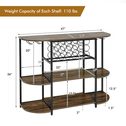 47 Inches Wine Rack Table with Glass Holder and Storage Shelves