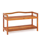 Tier Acacia Wood Shoe Rack With 4 Side Metal Hooks