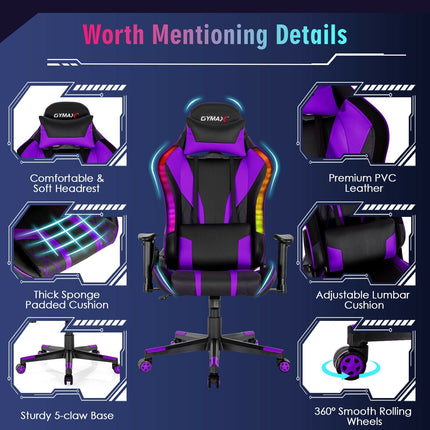 Gaming Chair Adjustable Swivel Computer Chair with Dynamic LED Lights