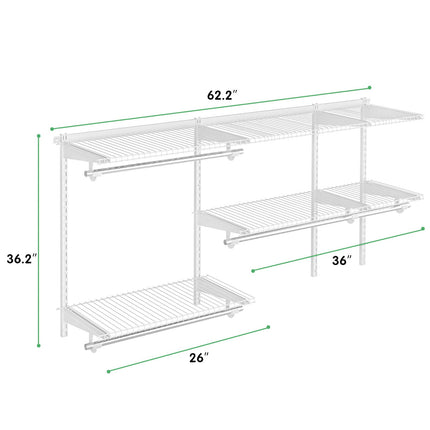 Custom Closet Organizer Kit 3 to 5 Feet Wall-Mounted Closet System with Hang Rod