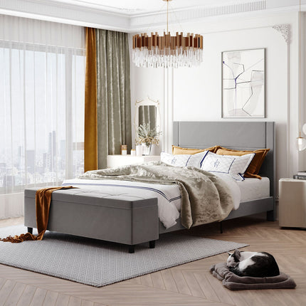 Full/Queen Size Upholstered Platform Bed Frame with Storage Ottoman