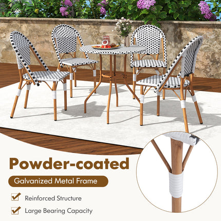 3 Piece French Bistro Table Chair Set with Outdoor Wicker Round Table and 2 Dining Chairs