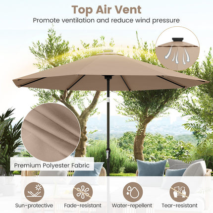 10 Feet Solar Patio Umbrella with 96 Multi-Colored Flowing LED Lights and Tilt Adjustment