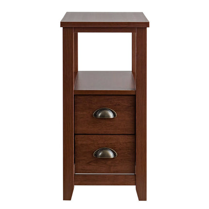 End Table Wooden with 2 Drawers and Shelf Bedside Table