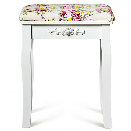 Vanity Wood Dressing Stool Padded Piano Seat with Rose Cushion