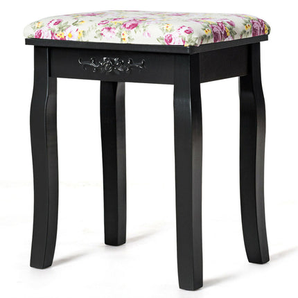 Vanity Wood Dressing Stool Padded Piano Seat with Rose Cushion