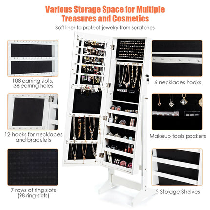 Jewelry Cabinet Stand Mirror Armoire with Large Storage Box