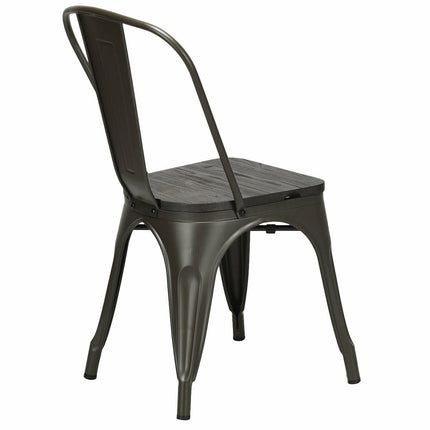 4 Pieces Tolix Style Metal Dining Side Chair Stackable Wood Seat