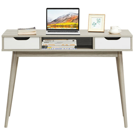 Stylish Computer Desk Workstation with 2 Drawers and Solid Wood Legs