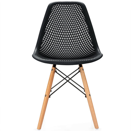 4 Pieces Modern Plastic Hollow Chair Set with Wood Leg