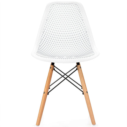 4 Pieces Modern Plastic Hollow Chair Set with Wood Leg