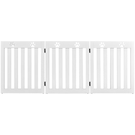 24 Inch Folding Wooden Freestanding Dog Gate with 360¬∞ Flexible Hinge for Pet